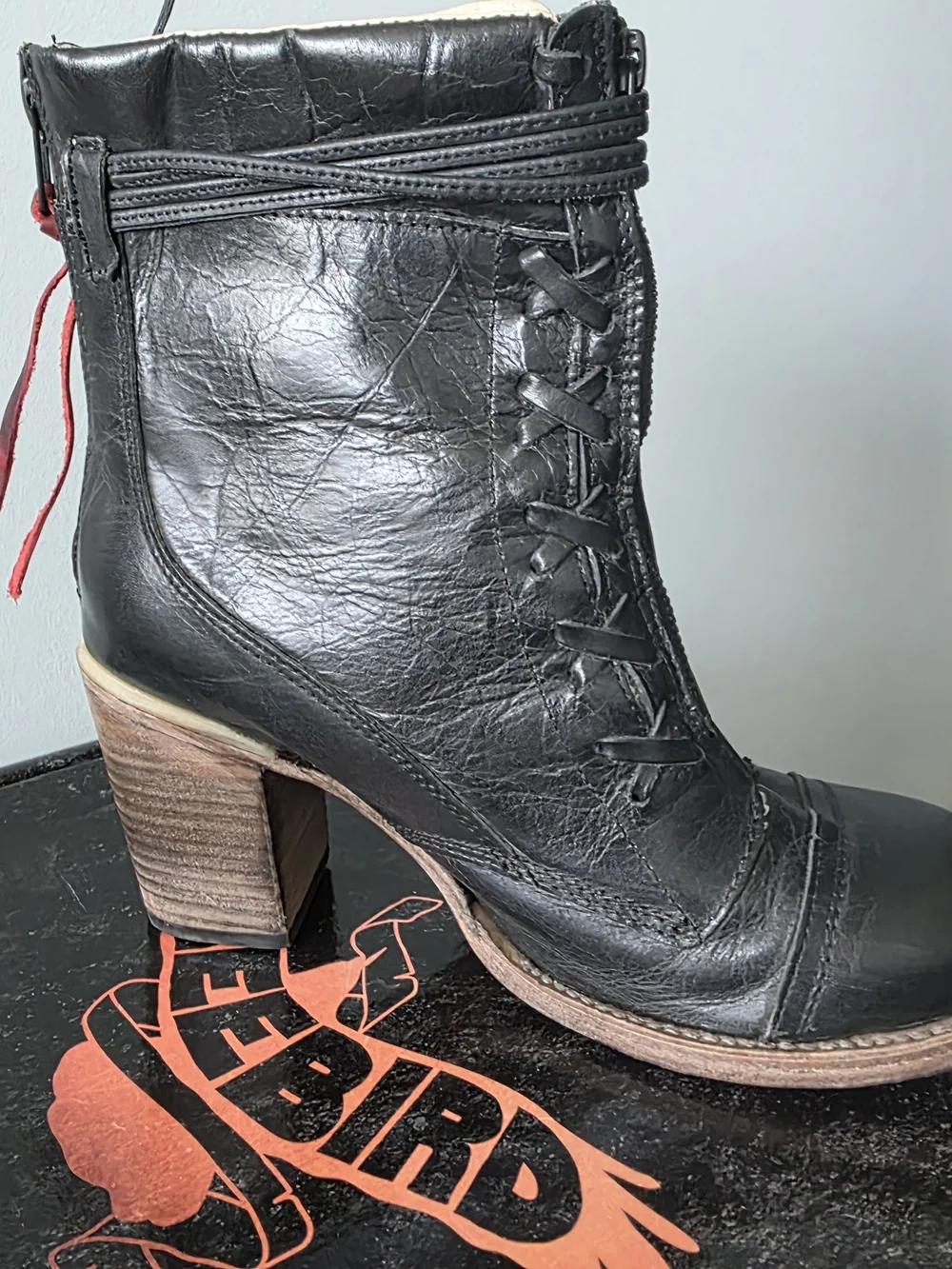 Freebird Bailey Black Leather Lace Up Ankle Boots Block Heel Women Size 10 Box